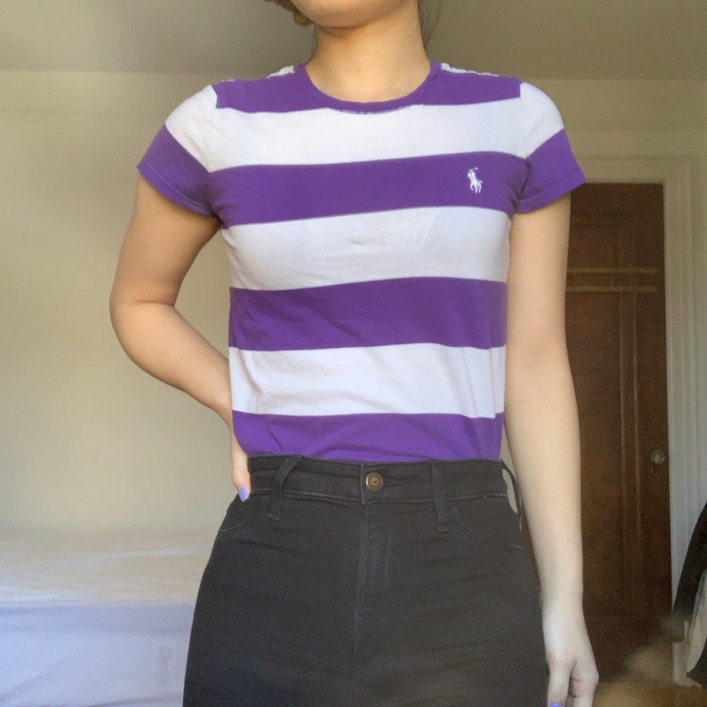 Ralph Lauren Purple and White Striped T-Shirt